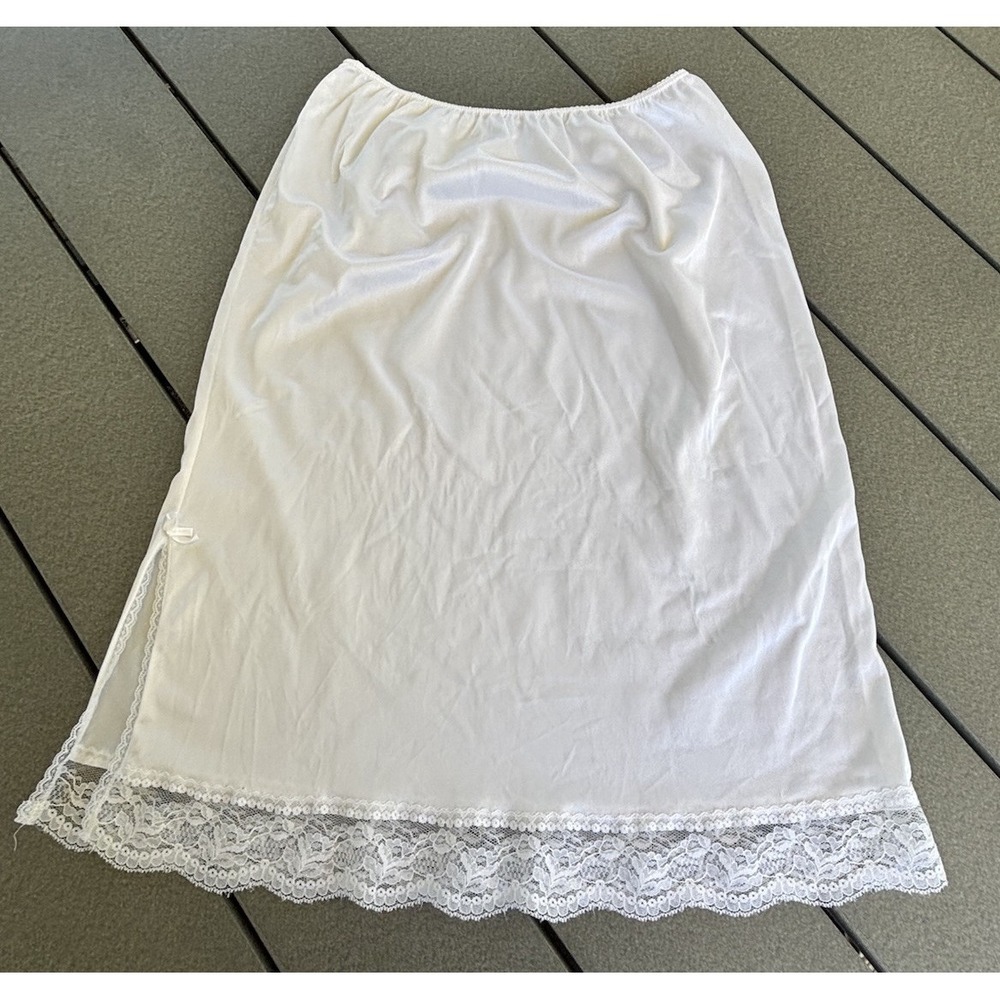Vintage Angela White Nylon Half Slip W/lace Detail & Side Slit Size Large